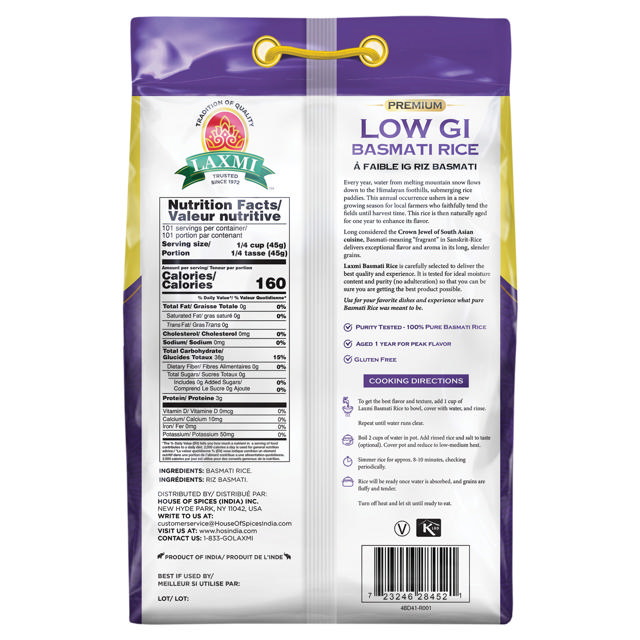 LX. LOW GI BASMATI RICE 4X10 LB (NONGMO)