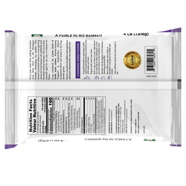 LX. LOW GI BASMATI RICE 10X4 LB (NONGMO)