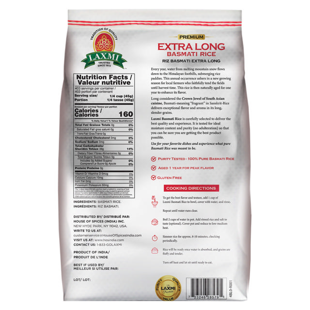 LX. EXTRA LONG BASMATI RICE 40 LB (NONGMO)