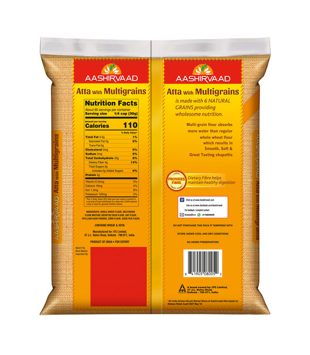 AASHIRVAAD WHOLE WHEAT MULTIGRAIN FLOUR 10X4 LB