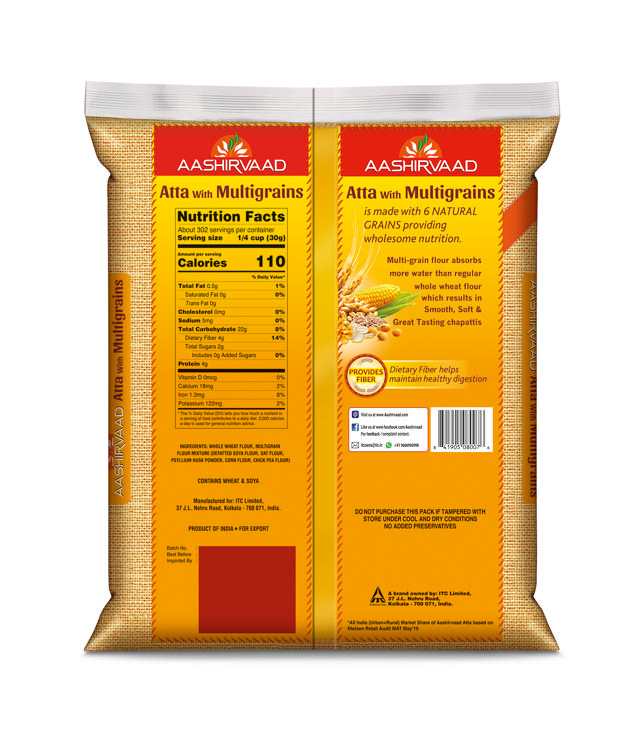 AASHIRVAAD WHOLE WHEAT MULTIGRAIN FLOUR 2X20 LB